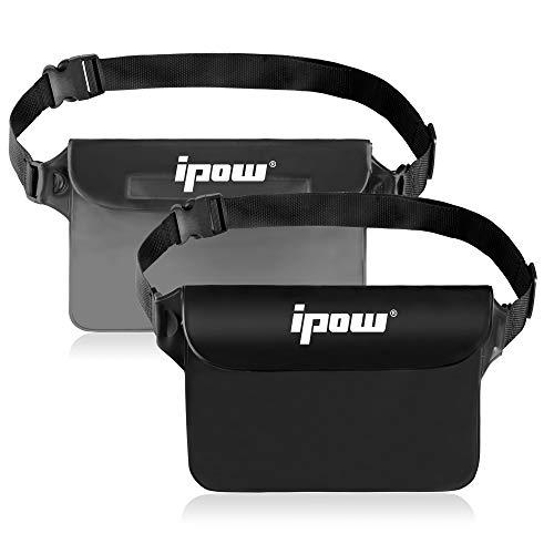 IPOW 2 custodie impermeabili per cintura, certificate IPX8, cinghie regolabili, 3 cerniere in plastica, custodia impermeabile, borsa per nautica, pesca, kayak, nuoto, protezione telefono/argento/carte
