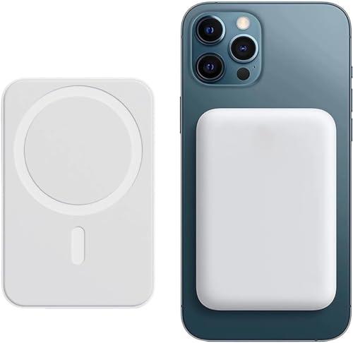 Power bank Magnetico 5000mAh Caricabatterie Portatile Wireless PD 20W con Cavo USB-C, Power Bank Wireless, Compatibile con iPhone 16/15/14/13/12/Pro/Pro/Max (Bianco) (White)