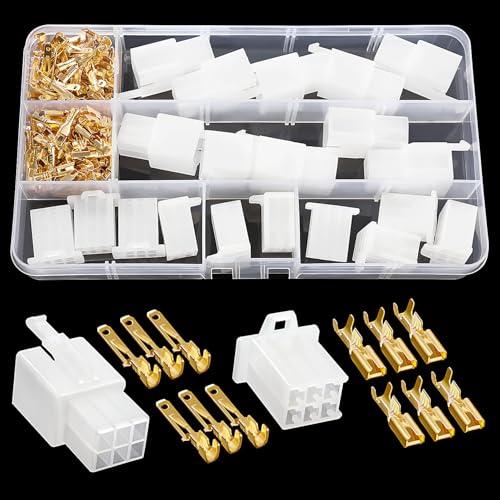 YIXISI 140 Pezzi 2.8mm Kit di Connettori Elettrici per Auto, 6 Pin Kit Connettore e Terminali da Crimpare, Connettori per Cavi Elettrici per Automobili, per Auto e Moto (Bianco)
