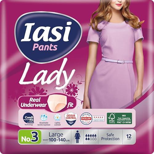 IASI Pants LADY, 12 Mutande Assorbenti Donna monouso, Assorbenza PLUS, Taglia L, 12 Unità