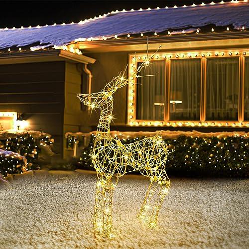 Joomer 240 LED Renna di Natale Luminosa per Esterno, 85cm Renna Luminosa Esterno Alimentazione Elettrica Timer, 8 Modalità Luci Natale Bianco Caldo per Esterni ed Interni, Soggiorno Decorazione