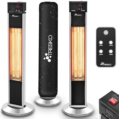 TRESKO Stufa a Infrarossi 2000W a Torre con Telecomando | Riscaldatore elettrico a Infrarossi con 3 Livelli di Calore | Stufa elettrica a infrarossi da Terrazzo per Fuori e Dentro