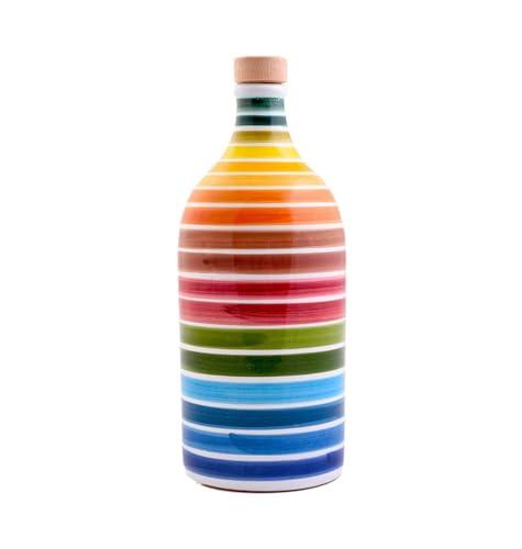 Frantoio Muraglia, Orcio in Ceramica Arcobaleno con Olio Extra Vergine di Oliva 500ml, Essenza Fruttato Medio, Creato e Decorato a Mano dai Nostri Artigiani Pugliesi