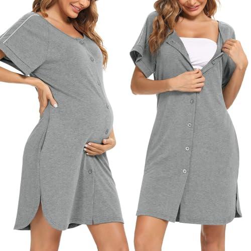 iClosam Camicia da Notte Donna Premaman Cotone Camicia da Notte Parto Ospedale con Bottoni Pigiama Donna maternità Manica Corta Sciolto Confortevole