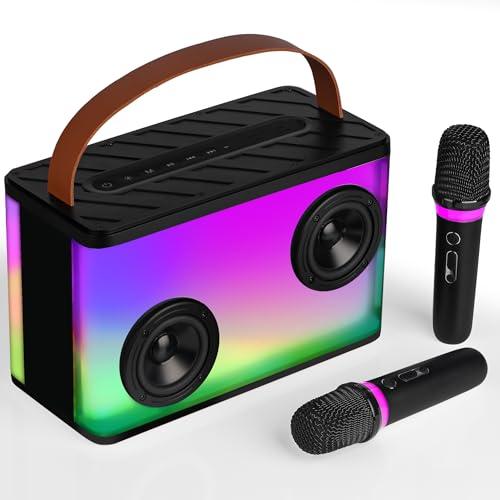 BONAOK Macchine per karaoke,Cantatu per Adulti Karaoke, Karaoke con Microfono, 10 Watt con due microfoni, Effetti di Cambio Voce e Luci a LED,Supporta BT/TF/USB/AUX(Nera)