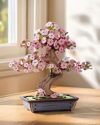 Rolife Puzzle 3D Sakura e Pino Sempreverde Kit di Modelli Puzzle in Legno per Adulti da Costruire Decorazione per la Casa Regali Creativi per Adulti e Bambini (Bonsai di Sakura)