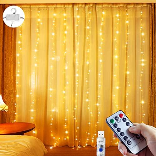 CHOIGN Tenda Luminosa Natale, 10 * 3M*3M 300 LED Luci Tenda con Telecomando, 8 Modalità e 6 Livelli di Luminosità, IP44 Impermeabile Tenda Luminosa Esterno Interno per Natale, Giardino e Finestre