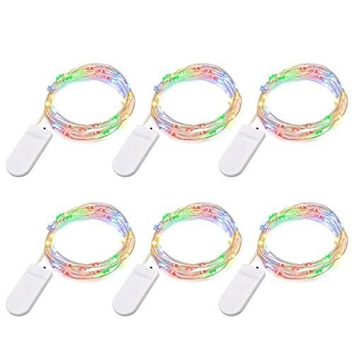 BXROIU 6 X Catena Luminosa Luci Stringa 20LEDs Ghirlanda 2m filo d'argento Batteria Operazione CR2032(includere) per Festa/Matrimonio/Natale