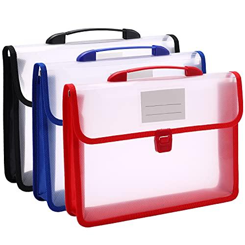 Nordun 3 Pezzi Cartelline Portadocumenti in Plastica A4, Grande Capacità Cartelle Trasparenti con Bottone a Pressione e Maniglia, Cartellette Documento Storage con Tasca per Etichette