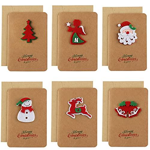 Jsdoin 6PC Biglietto Auguri Natale con Buste, 6 Disegni Natalizi, Albero di Natale, Alce, Babbo, per Natale, Regalo di Natale, Capodanno