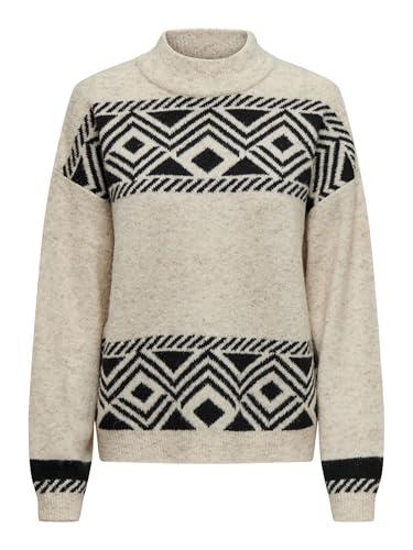 ONLY Onlvictoria L/S-Pullover a Collo Alto Knt Maglione, Pumice Stone/Motivo: Jacquard Nero, XL Donna