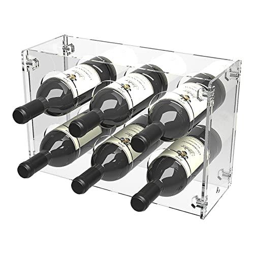 AGPLEX - Cantinetta vino porta bottiglie in vetro acrilico trasparente per 6 bottiglie con diametro 85mm, scaffale acrilico potabottiglie ideale per cucina, sala, cantine e bar. Portavino da appoggio.
