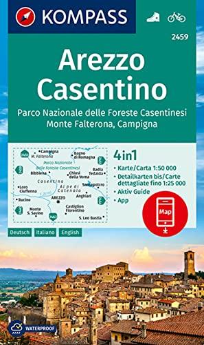 Carta escursionistica n. 2459. Arezzo, Casentino 1:50.000 (waterproof): 4in1 Wanderkarte mit Aktiv Guide und Detailkarten inklusive Karte zur offline Verwendung in der KOMPASS-App. Fahrradfahren.