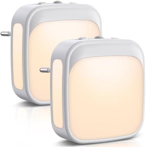 PALATALA 2 Pezzi Luce Notturna Bambini, Luce Notturna da Presa con Sensore Crepuscolare, Luminosità Regolabile, Luci Notturne da Presa Bianco Caldo per Cameretta, Cucina, Corridoio, Bagno e Scale