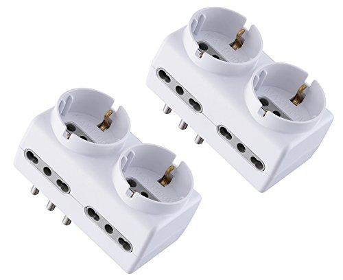 Electraline 92299 Set 2 Adattatori Multipresa 6 Posti 2 Schuko + 4 Bivalenti, Bianco