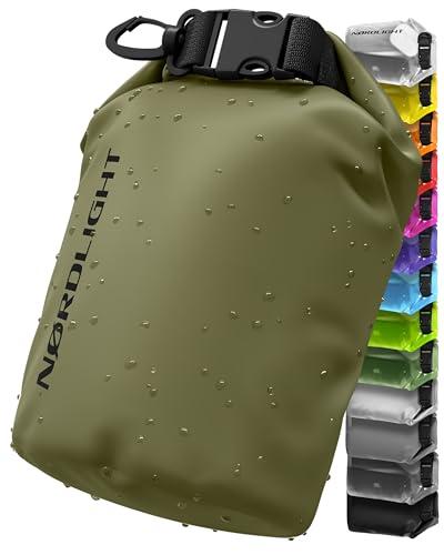 Nordlight Dry Bag Sacca Impermeabile - (15L, Verde Oliva) Zaino Impermeabile, Sacca Stagna Borsa Impermeabile con Chiusura a Rotolo - Spiaggia, Canoa, Stand Up Paddling, Immersioni