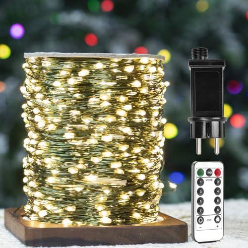 ZELUXDOT Stringa di luci da 200m con 2000 LED su fili di rame verdi, luci a LED impermeabili per esterni e interni con telecomando, ideali per albero di Natale, patio, giardini, cortile e piante.