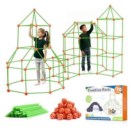 Tiny Land 130 pezzi Kit di costruzione del forte per bambini -Giocattolo creativo per ragazzi 5,6,7,8 anni- STEM Castelli fai-da-te Tunnel Tenda