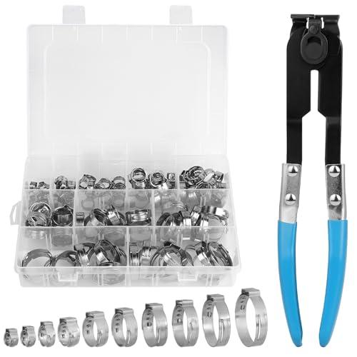 DBREAKS 115 Pezzi Fascette Stringitubo Acciaio Inox 304, Fascetta Metalliche Stringitubo 10 Taglie, 5.8-28.6mm Pinza Fascette per Tubi Gas, Acqua Morsetto