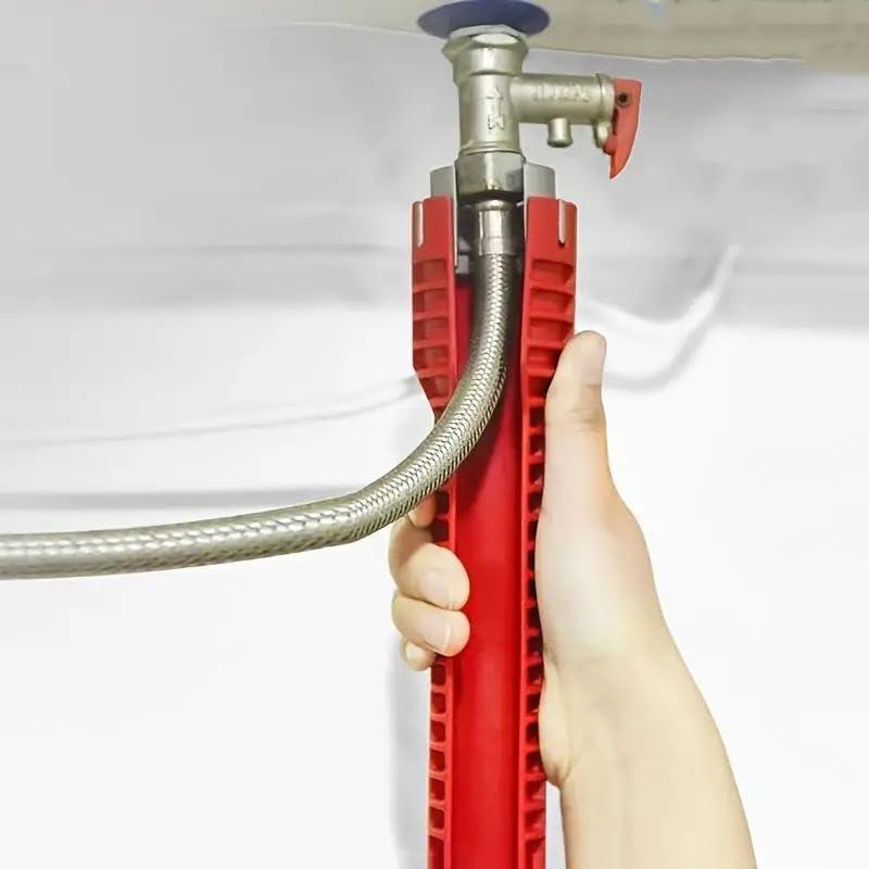 1 chiave per rubinetto, 5 in 1, tubo dell'acqua con impugnatura comoda, chiave per rubinetto per spazi ristretti, set multifunzione per lavello (rosso)