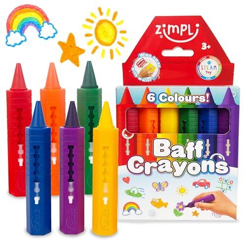 ZIMPLI - 6 Grandi pastelli da Bagno, Giocattoli da Bagno per Bambini Colorati e Lavabili, Giocattoli creativi per la Doccia Che Non creano disordine, Rendono Divertente Il Momento del Bagno