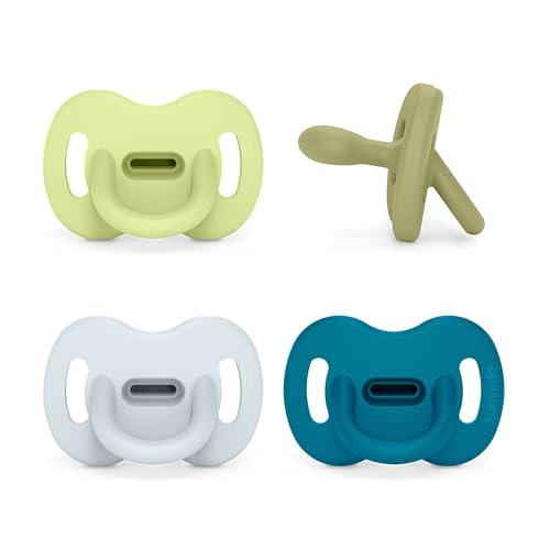 Suavinex, Confezione da 4 Ciucci in Silicone, per Neonati 6/18 Mesi, con tettina Simmetrica SX Pro, Morbidissima e Flessibile, Ideale per Dormire, Rispetta lo Sviluppo Orale, Blu, Verde