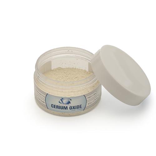 Glass Polish 50 g Ossido di Cerio - Polvere per Lucidatura di Vetro di Grano Fine - Alta Qualità - TREO 95% - 2,5 Micron - Bianco