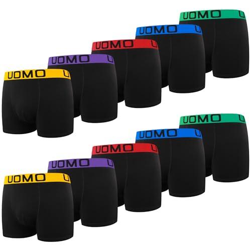 L&K Boxer da Uomo in Cotone, Confezione da 10, Taglie dalla M alla 5XL, Neri con Elastico in Vita Color Neon, vestibilità Comoda Senza Etichette fastidiose 1116-H M