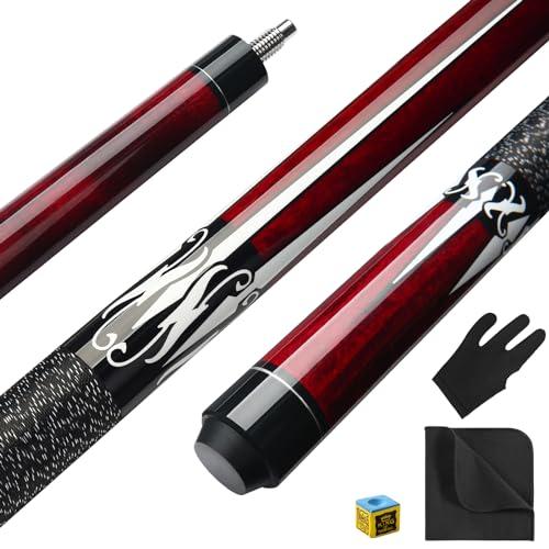 ASMPCUE Stecca da Biliardo da 58 Pollici Hardwood Pool Cue 13 mm Punte per Giocatori di Biliardo Professionisti, 1/2 Stecche per Biliardo Tavolo Sport, Modello-Rosso
