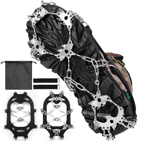 PQETBV Ramponcini per Scarponi con 24 Denti Catene in Acciaio Inossidabile, Ramponi con Tacchetti da Ghiaccio Trekking Portatile Escursionismo Campeggio Alpinismo Inverno(M:34-40 Taglie Scarpe)