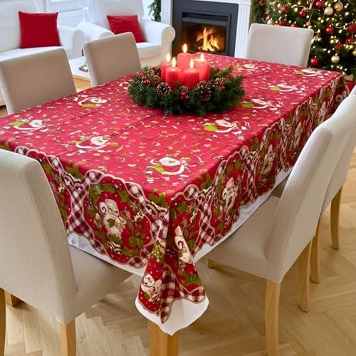 o-day Tovaglia Natalizia Rettangolare In Cotone o Poliestere – Tovaglie Natalizie Eleganti Da 6 12 18 Posti Antimacchia - Made in Italy (Rosso – Magia dei Regali, 12 Posti - 140x240cm)