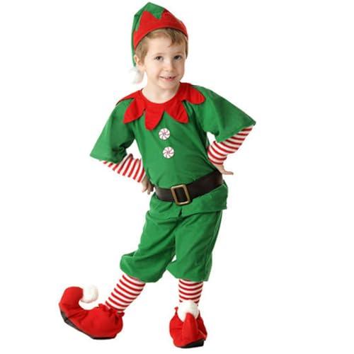 Nlaayong Costume da Elfo di Natale per Bambini Adulti Natale Set Famiglia Vestito da Elfo Bambina Carnevale Gonna Cappelli Calzini Christmas Santa Costume per St Patrick Day Carnevale