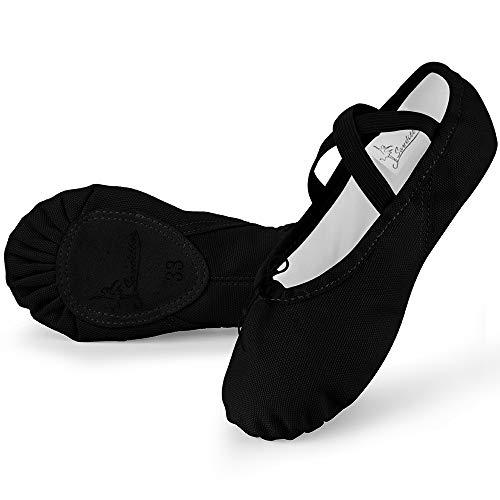 Soudittur Scarpe Danza Classica Tela Scarpette Ballo Mezze Punte Scarpe da Ballerina Ginnastica Ballo Pantofole per Bambina Ragazze Donna Nero, EU 37