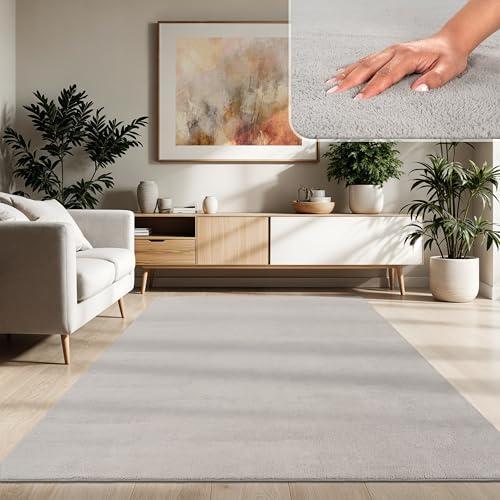 Paco Home Tappeto Moderno e Morbido per Soggiorno a Pelo Corto Lavabile Fluffy Uni Effetto Pelliccia Senza Tempo Elegante Antiscivolo Facile da Pulire, Dimensione:140x200 cm, Colore:Argento
