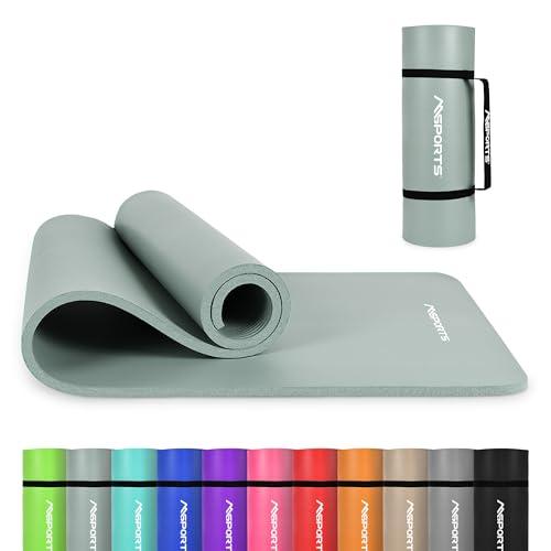 MSPORTS Tappetino da ginnastica Premium con tracolla + poster per esercizi + app per allenamento, tappetino fitness delicato sulla pelle, 190 x 100 x 1,5 cm, grigio pietra, tappetino da yoga senza