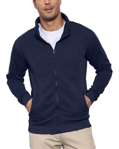 PRIVIMIX Felpa Uomo Senza Cappuccio con Cerniera Zip Invernale Hoodie Pullover Blu Scuro M