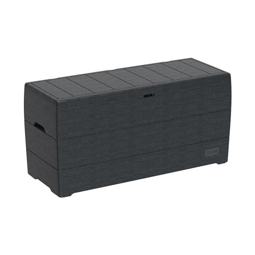 Duramax Cedargrain Durabox 270 litri, contenitore per mobili da giardino in plastica per esterni con coperchio chiudibile, con ruote e maniglie, Grigio scuro