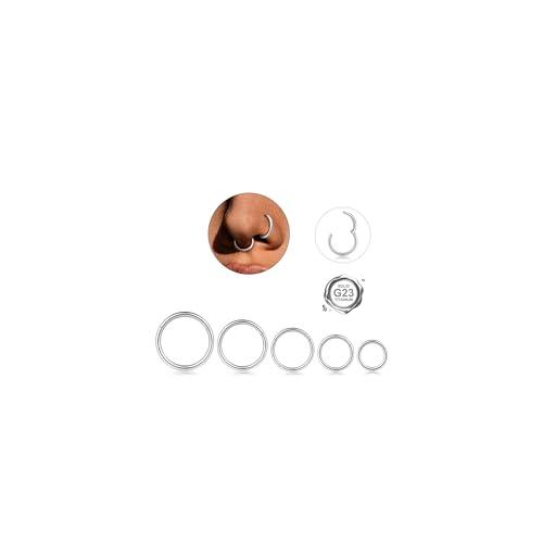 YADOCA 5 Pezzi G23 Piercing Naso Cerchio Titanio Septum Piercing Ipoallergenico 20G/18G/16G Piercings Naso Anello Conch Helix Tragus Piercings Orecchio per Donna Uomo 6-10mm