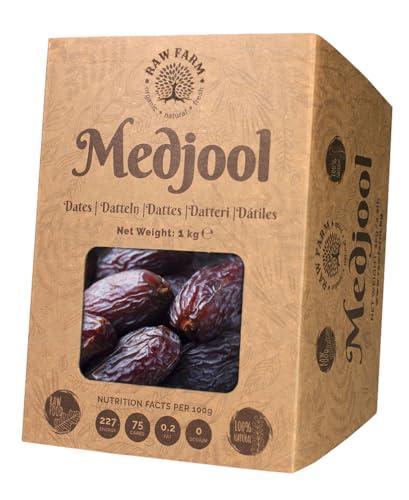 1 kg di datteri medjool freschi crudi - Grandi dimensioni, naturalmente dolce e succoso, senza zuccheri aggiunti, conservanti o additivi, snack vegano di alta qualità di Raw Farm