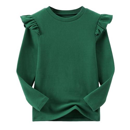 Ugitopi T-Shirt in Cotone a Maniche Lunghe e Maniche Volant per Ragazza, Verde Scuro, 5 Anni