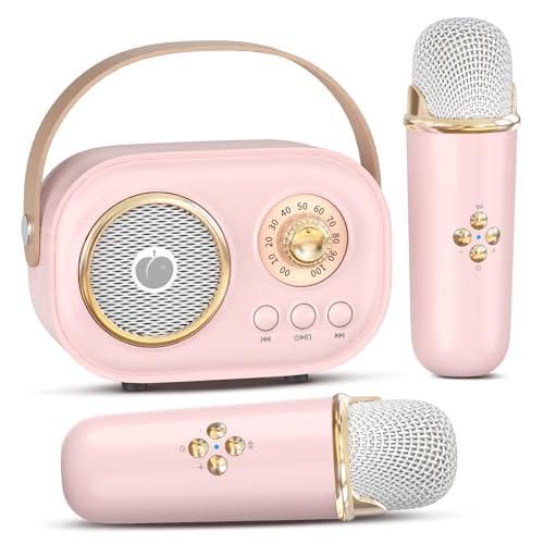 heetipuk Mini Karaoke Macchina per Bambini Adulti, Bluetooth Portatile con 2 Microfoni Senza Fili, Presenti Giocattoli per Ragazze 4, 5, 6, 7, 8+ Anni Compleanno Famiglia Festa Casa-Rosa