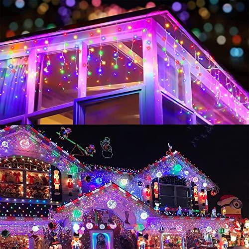 PhilzOps Luci Natale Tenda Esterno, 480 LED 19M Cascata Luci Interno Multicolor Impermeabile 8 Modalità Catene Luminose Lucine Decorative per Nataliazie Casa Feste Finestra Giardino, Cavo Bianco