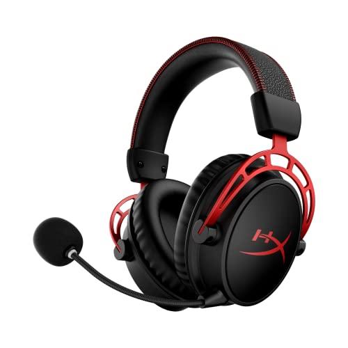 HyperX Cloud Alpha, Cuffie da Gaming Senza Filo, Connessione a 2,4 GHz, Telaio in Alluminio, Cuscinetti in Memory Foam Rivestiti in Similpelle, Autonomia Fino a 300 Ore, Adatto per PC, Nero/Rosso