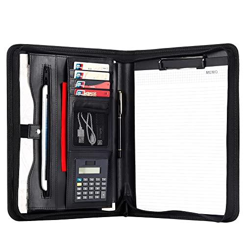Leathario Cartella Portadocumenti A4 in Ecopelle Portablocchi Unisex per Ufficio Conferenza Cartellina Custodia Organizzatore con Quaderno Calcolatrice