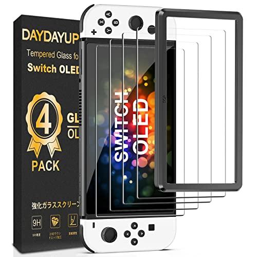 daydayup [4 Pack] vetro temperato compatibile con Nintendo Switch OLED modello 2021 - con [cornice di allineamento] Pellicola salvaschermo trasparente HD trasparente per Nintendo Switch OLED