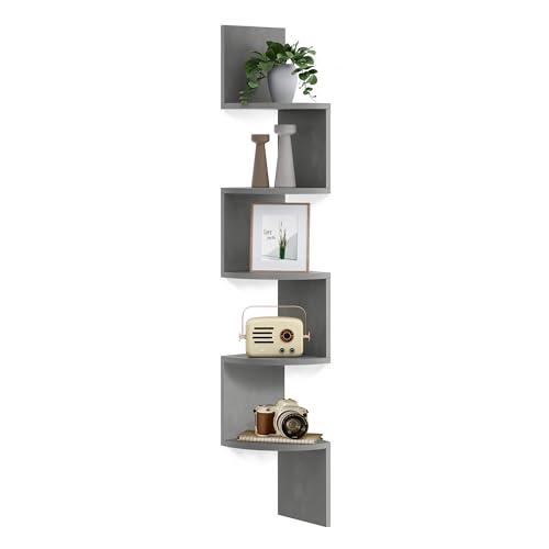 VASAGLE Libreria Angolare, Mensola Angolare da Muro, Scaffale da Parete a 5 Ripiani, in Camera da Letto Soggiorno Bagno Studio, Porta Piante, Grigio Tortora