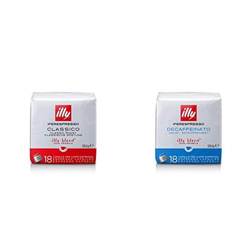 illy Capsule Caffè Iperespresso Tostato CLASSICO, 6 Confezioni da 18 Capsule, Totale 108 Capsule & Capsule Caffè Iperespresso Tostato Decaffeinato, 6 Confezioni da 18 Capsule, Totale 108 Capsule