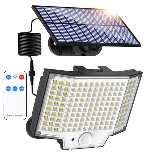 Faretto LED Da Esterno Solare 348LED Faro Led Esterno Con Pannello Solare Con Accumulatore 2000LM 270° Luci Solari Da Giardino 3 Modalità Faretti Solari a LED Da Esterno Lampione