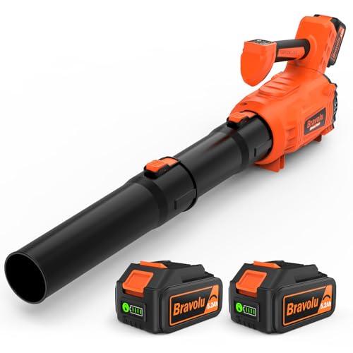 Soffiatore a Batteria, Bravolu Soffiatore Foglie Elettrico, con 2 Batteria da 5200 mAh e Caricabatteria, Velocità Aria Max 305 km/h, 5 Velocità Regolabili e Modalità Turbo