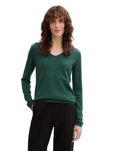 TOM TAILOR Maglione Basic da Donna con Scollo a V, 30024 Explorer Green, M
